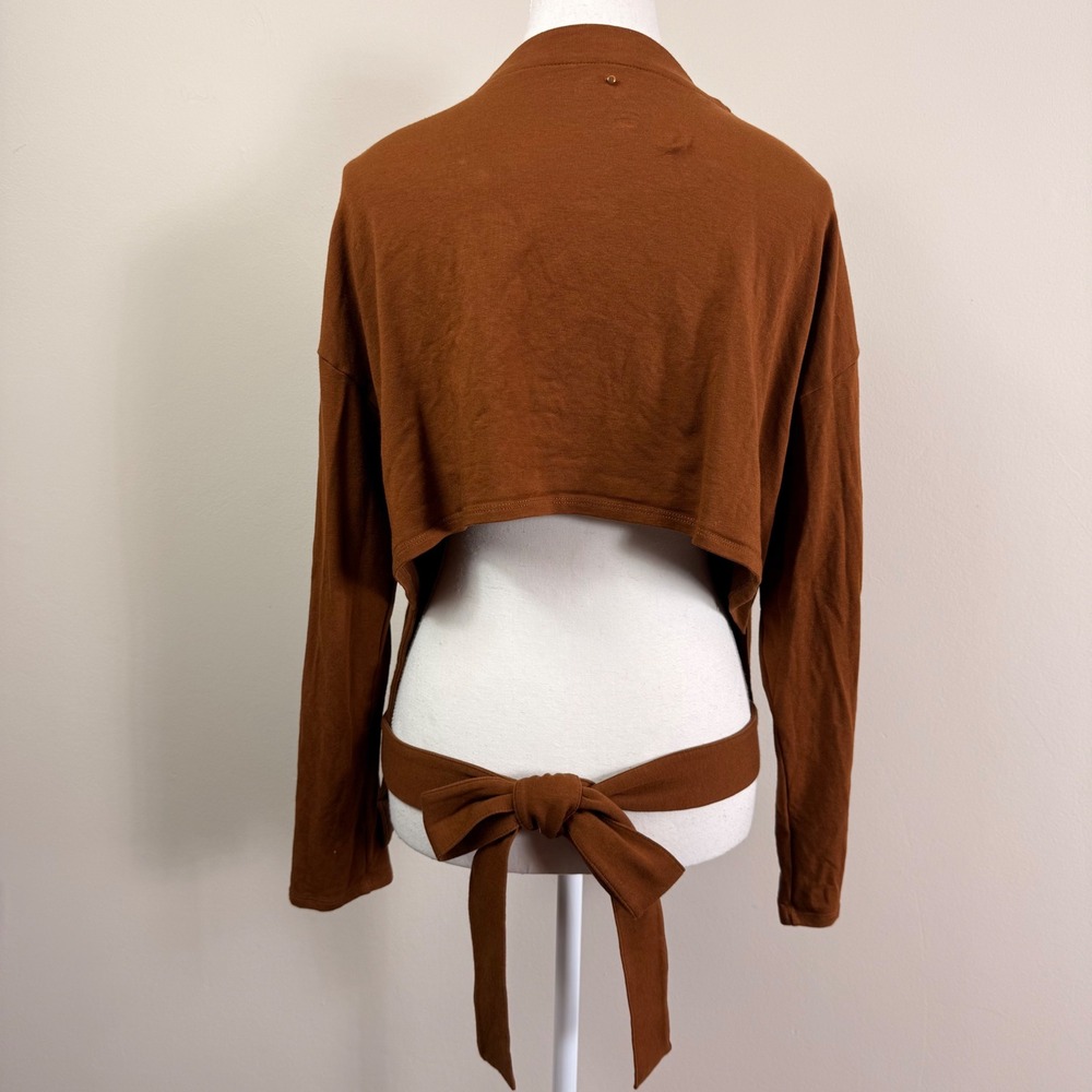 Cuyana Rust Brown Long Sleeve Wrap Top Open Back Tie Waist Surplice V-Neck Large